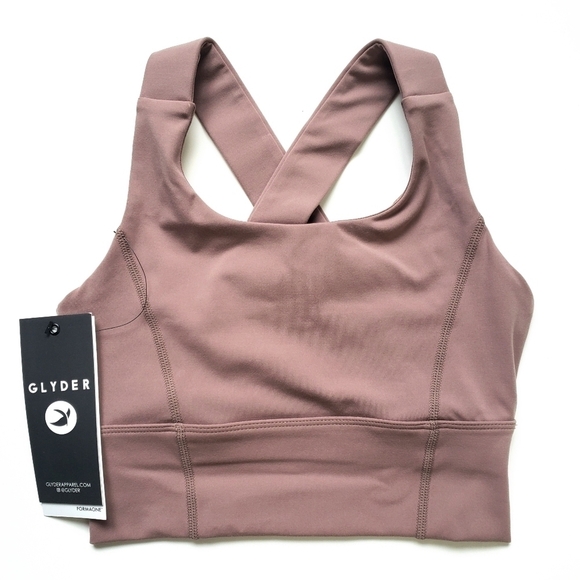 Glyder One Crop Bra Cross Back Sports Bra in Lavender Bark Mocha Mauve Brown XS - Picture 4 of 13